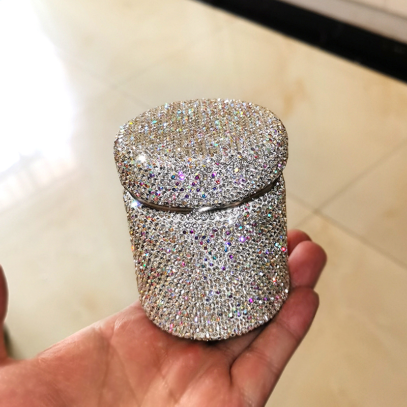 奢华贴钻牙签筒棉签收纳盒 家用餐厅圆形棉签筒