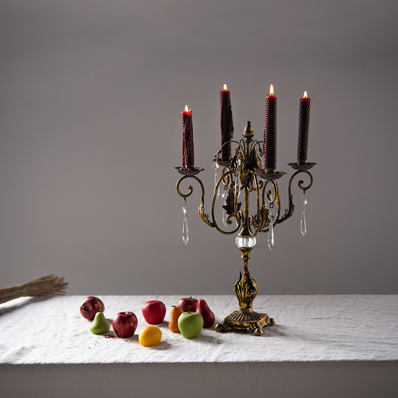 【CHC R】欧式乡村复古做旧烛台  摆件 金属色四头烛台