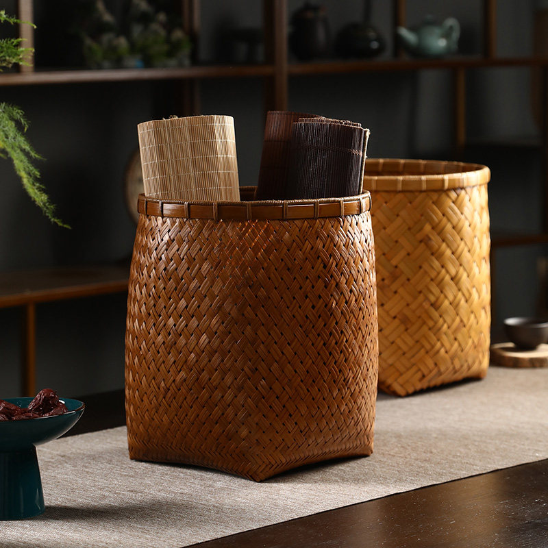 复古筐手工大漆书报卷轴收纳篮杂物筐插花篓家用纸篓摆件竹器,特色手工艺,竹编/竹雕,淘宝优惠券,粉丝福利购,淘宝优惠卷