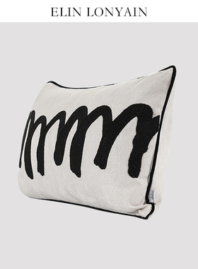 EN OAN现简约轻奢灰色麂皮绒抽象绣花靠垫抱枕样板房腰枕