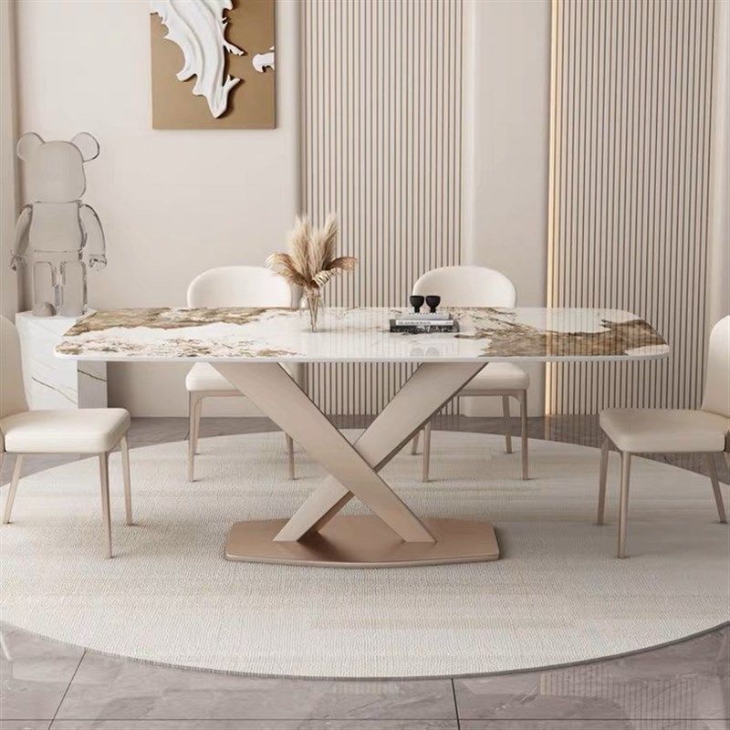 墨兰紫岩板餐桌椅组合2023新款家用长方形轻奢现代简约小户型饭桌