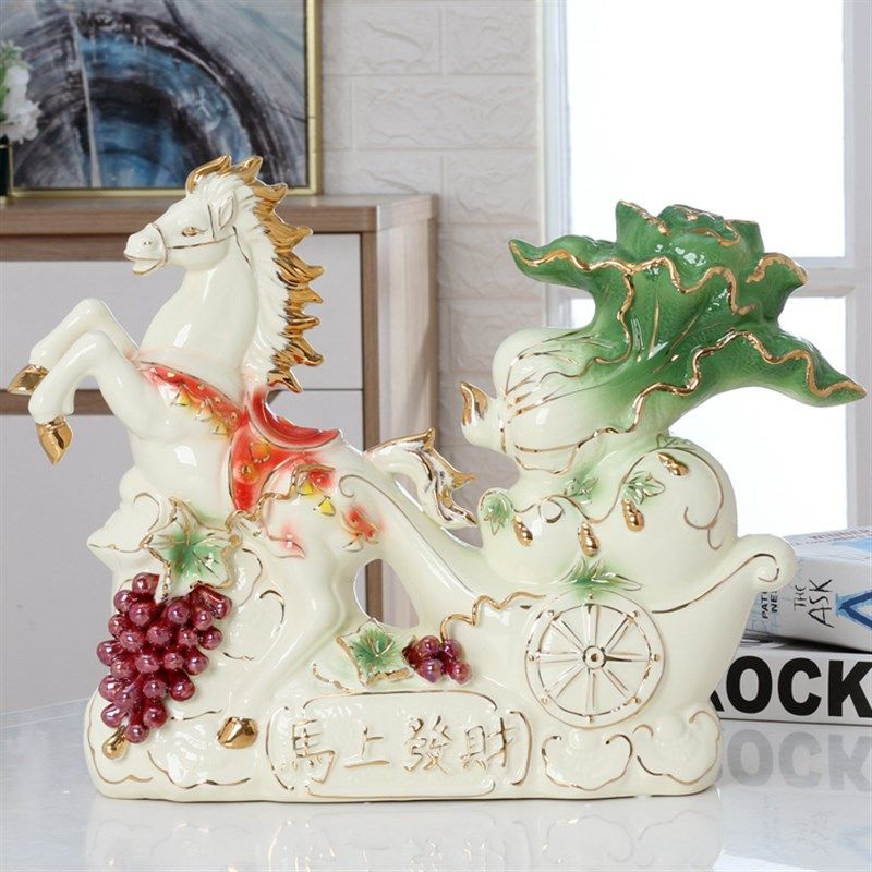 白瓷马上发财手工中式动物陶瓷器摆饰家居客厅玄关招财摆件,特色手工艺,其他特色工艺品,淘宝优惠券,粉丝福利购,淘宝优惠卷