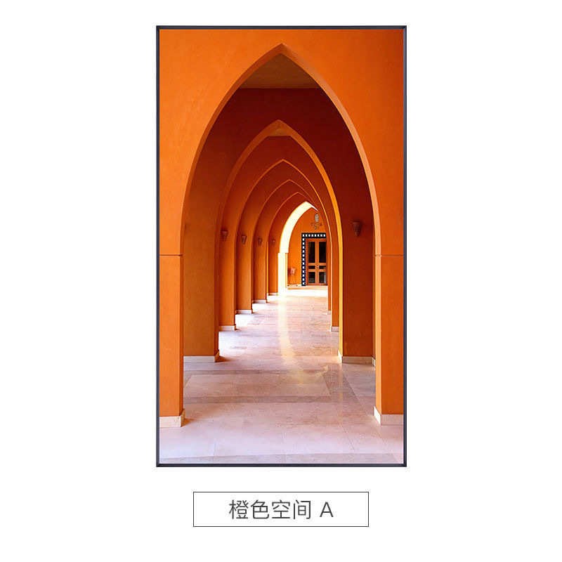 延伸建筑装饰画奢挂画现代客厅长廊感轻玄关视觉入户空间落地橙色图片
