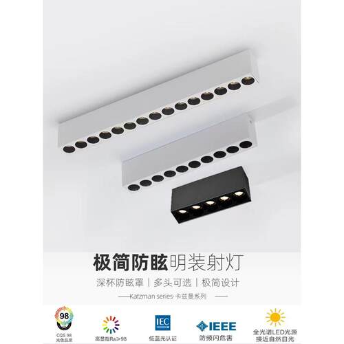 Led表面安装格栅长线性无天花板开放客厅入口深防眩光无主聚光灯