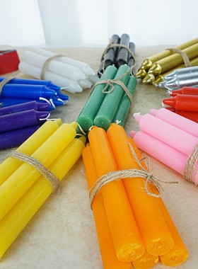 金色白色红色绿色杆蜡 熏香蜡烛照明蜡烛一包10根 纯色石蜡杆蜡
