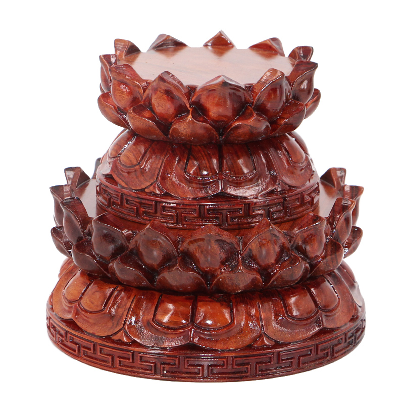 红木观音底座实木圆形木雕摆件加高莲花座莲花台