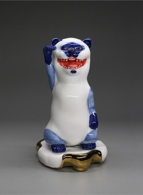 不仁斋 陶瓷雕塑陶瓷青花大猫不含底座摆件潮玩