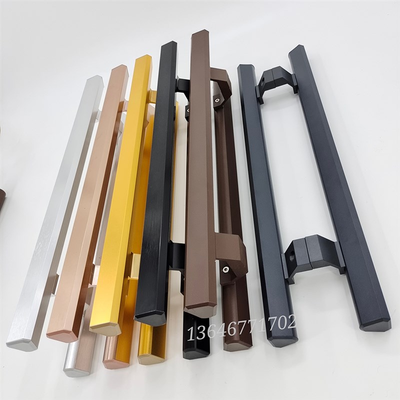 定做加厚无框玻璃门拉手店铺推拉门铝合金把手玫瑰金现简约明装