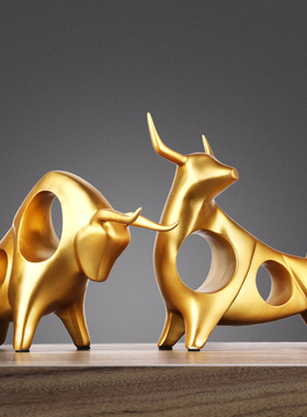 创意金色牛摆件一对家居客厅招财装饰品物生肖牛年礼品摆设