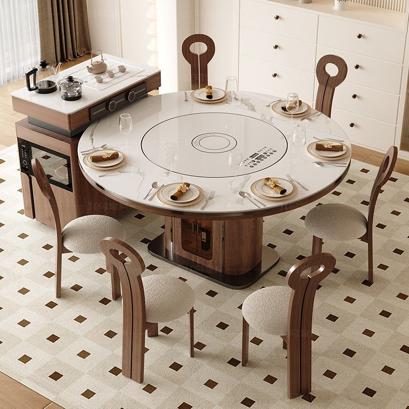 新中式岛台岩板茶桌餐桌一体可分离轻奢带暖菜炉转盘伸缩圆桌,住宅家具,岛台餐桌,淘宝优惠券,粉丝福利购,淘宝优惠卷