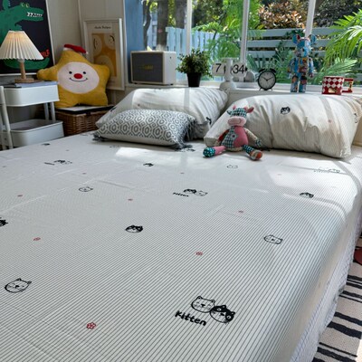 床垫套尘护纹条罩猫咪全棉防保套床笠单件单人双人.