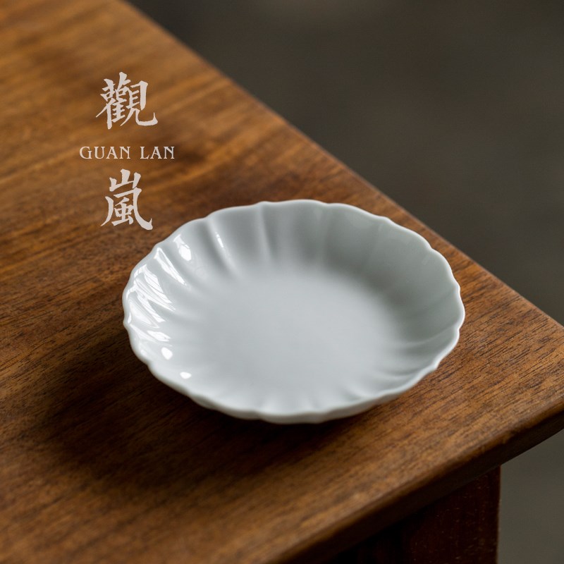 观岚甜白瓷茶杯托陶瓷功夫茶具小杯垫茶道零配防烫隔热垫底托
