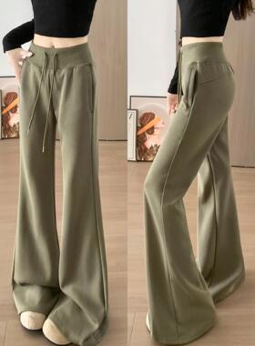 美式绿色运动裤女秋季2025年新款辣妹高腰显瘦百搭小个子喇叭卫裤