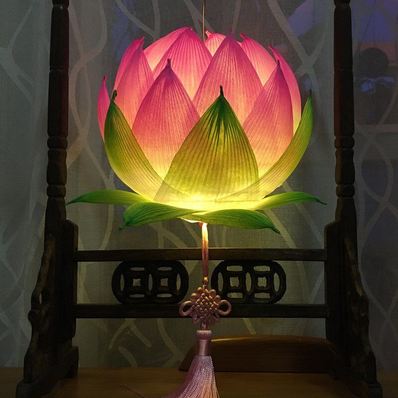 元宵节圆款纸灯笼 发光手提莲花灯 Y材料半成品