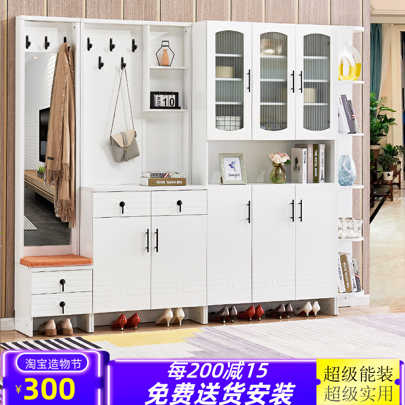 鞋柜家用门口穿衣镜挂衣架书柜玄关柜储物柜带换鞋凳衣帽柜门厅柜