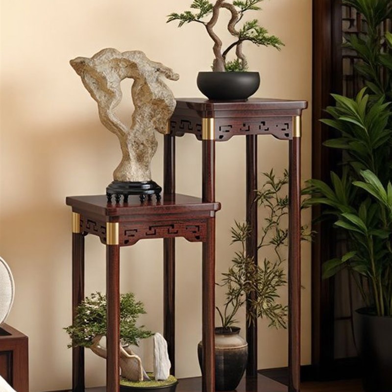 花架客厅落地式复古中式花架实木多层室内客厅绿色植物花盆架储藏