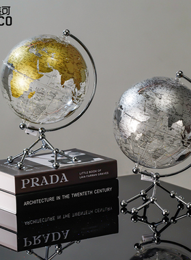 现代轻奢透明地球仪摆件客厅酒柜办公室书房桌面家居软装饰品