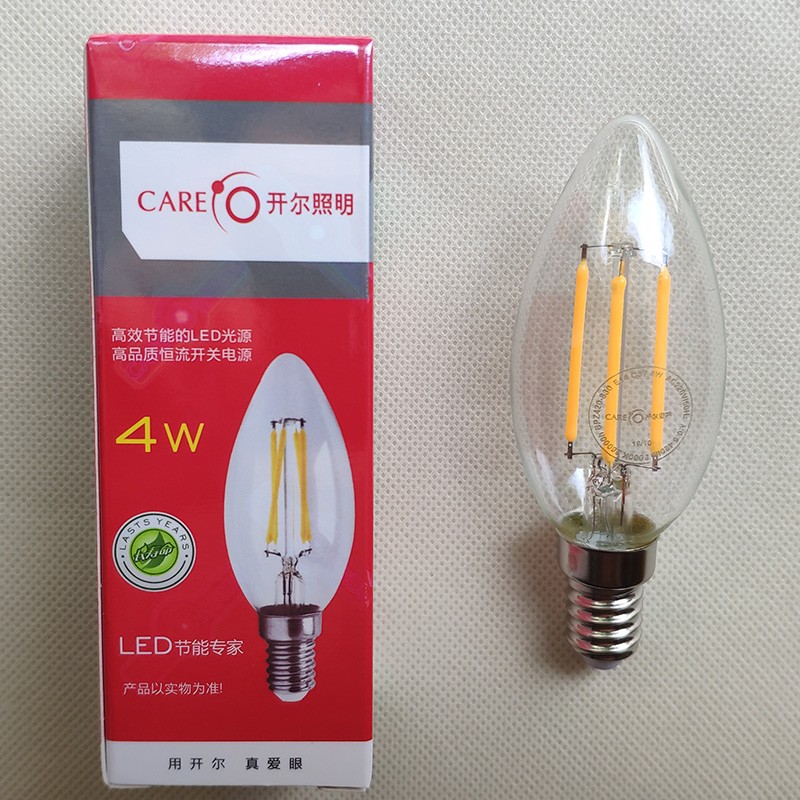 开尔4W LED灯丝灯透明玻璃球泡E27螺口E14小黄光6W暖光8W尖泡G45