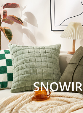 ns风抱绿色毛毛抱枕客厅沙发床样板房刺绣靠枕轻奢靠垫