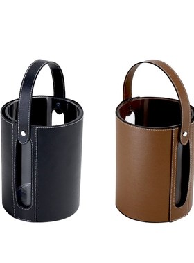 现简约风欧式皮革手提冰桶摆件软装饰品售楼处酒吧水吧餐厅厨房