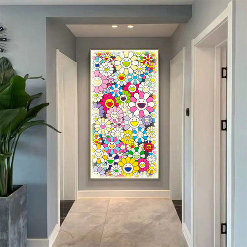 巨幅太阳花带灯画玄关挂画饰轻壁aws奢画潮流客厅装现画