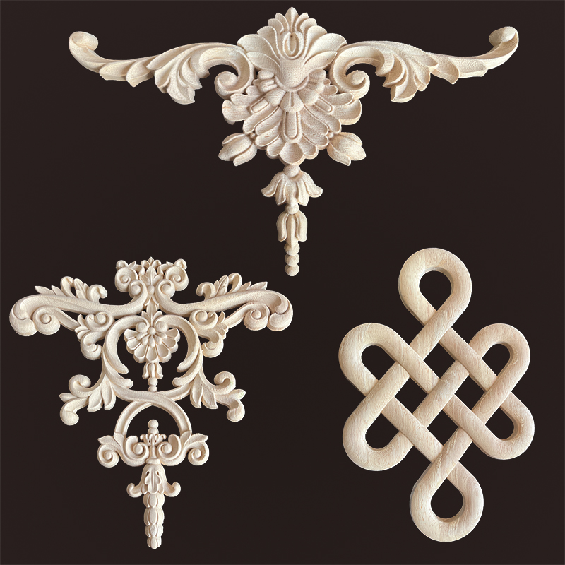 东阳木雕贴花法欧轻奢装饰背景墙柜门木花花片实木摆件婚礼护墙板