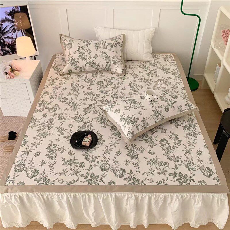 A类抗菌冰藤席法式茶歇绿色碎花可机洗夏凉席席子柔软,床上用品,冰丝席,淘宝优惠券,粉丝福利购,淘宝优惠卷