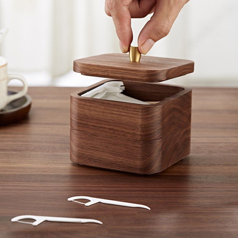 高档黑胡桃实木牙线收纳盒个性创意家用防尘牙签棉签收纳盒,收纳整理,牙签盒,淘宝优惠券,粉丝福利购,淘宝优惠卷