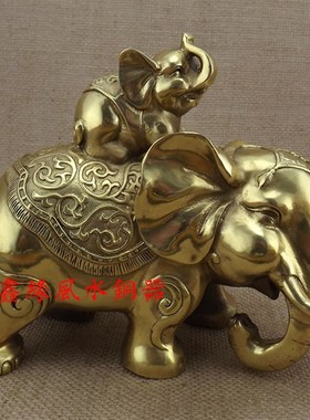 纯铜大象摆件吸水象葫芦招财一对吉祥黄铜象办公室家居工艺品摆设
