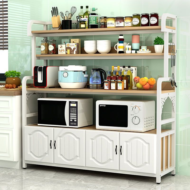 厨房置物架微波炉烤箱架子落地多层带柜门收纳柜收纳柜子置物柜