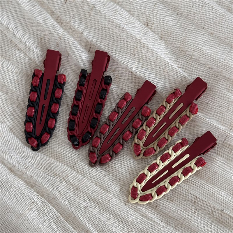 新年红色系列~皮质缠绕合金发夹复古刘海夹侧边夹新款发卡