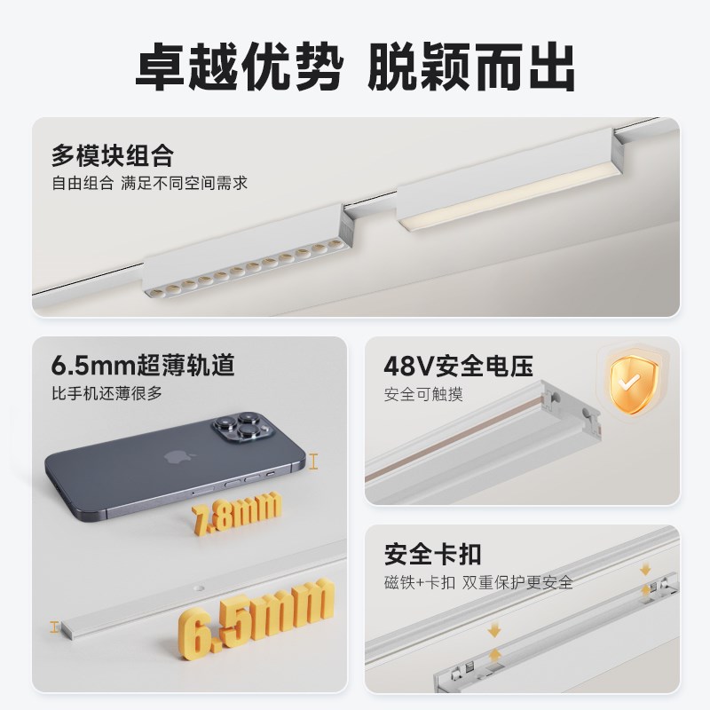 西顿照明超薄明装白色磁吸轨道灯无主灯客厅家用泛光灯护眼全光谱