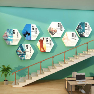 公司企业文化办公室墙面装饰进门形象背景楼梯间台阶扶手氛围布置