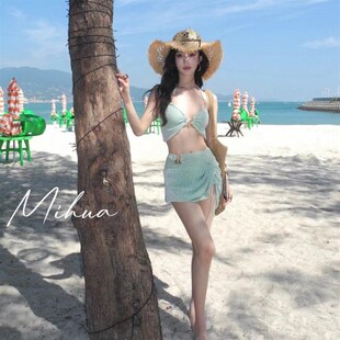 Miss米花泡温泉泳衣女2025新款裙式高腰分体性感比基尼三件套度假