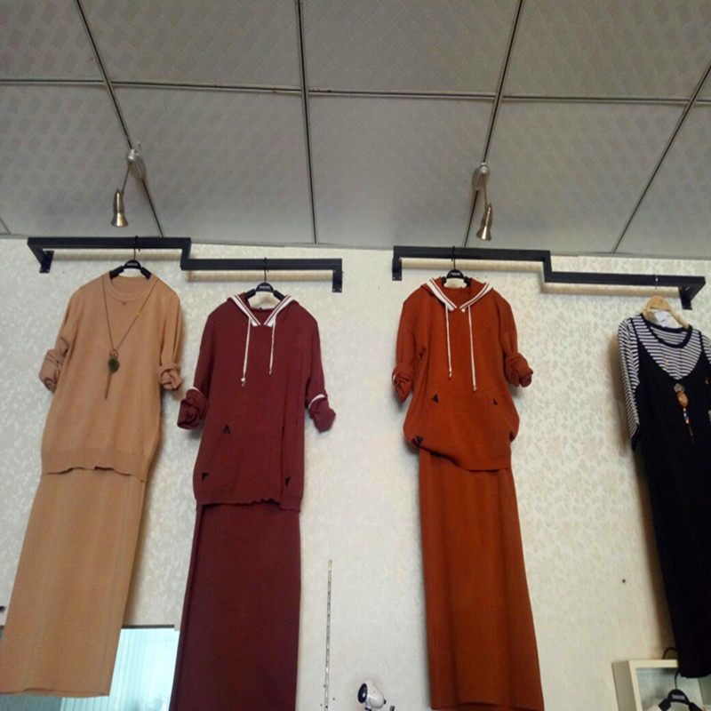 服装店上墙组合壁挂展示架侧挂金色男女童装店货架陈列架中岛挂衣