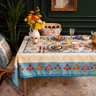 美式田园防水桌布轻奢雪尼尔餐桌盖布防烫电视柜布茶几布圆桌台布