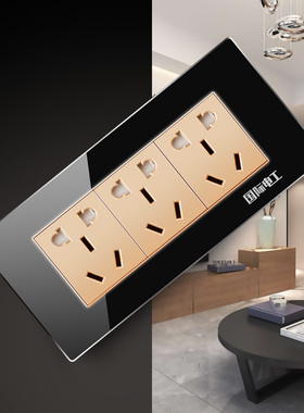 国际电工开关插座118型黑色9/12孔组合插座面板带开关连体长插座