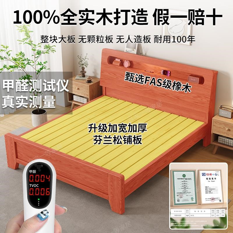 床实木床1米8双人床家用1米5的床现代简约全实木加厚1.2米单人床