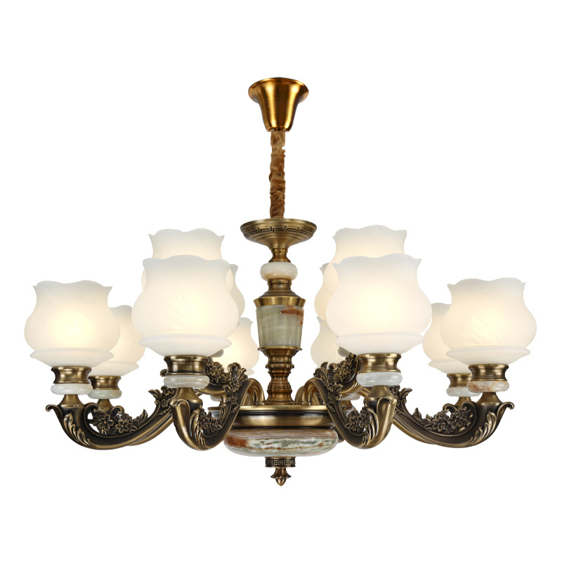 新款欧式吊灯美式 锌合金真玉石金古铜色客厅LED灯饰创意家居灯具