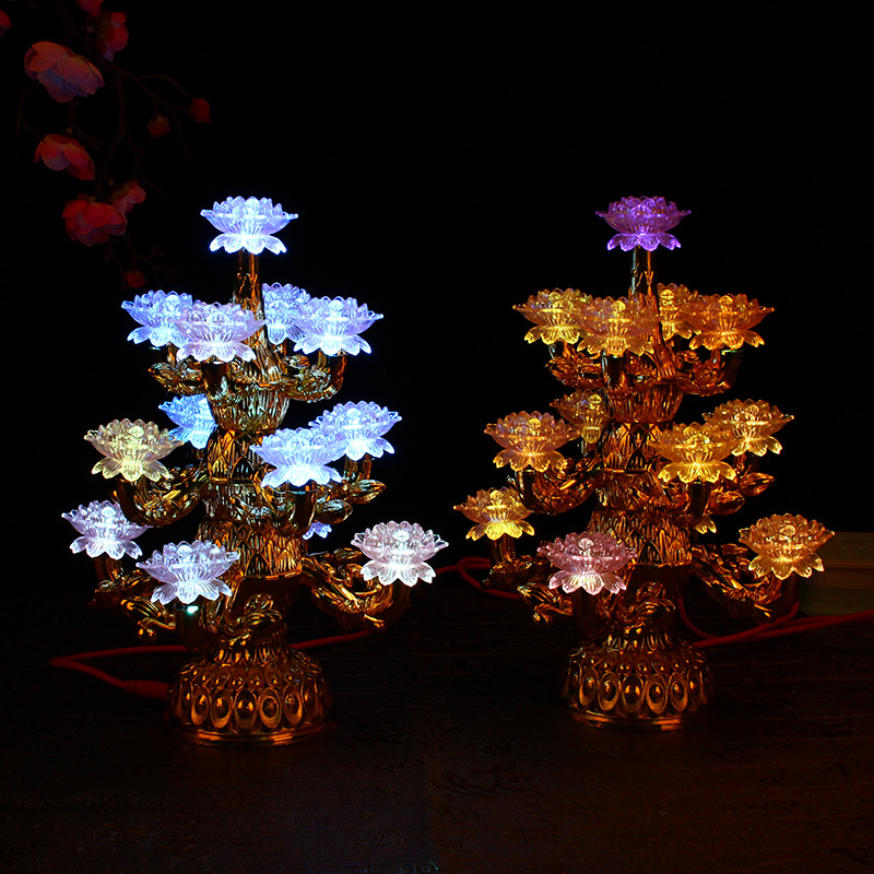 LED七彩九品莲花灯供佛荷花灯水晶变色莲花灯佛供灯佛前长明灯