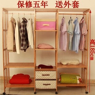 木制楠竹简易衣柜带抽厨子组装单人现代布艺布衣橱挂衣实木头衣柜