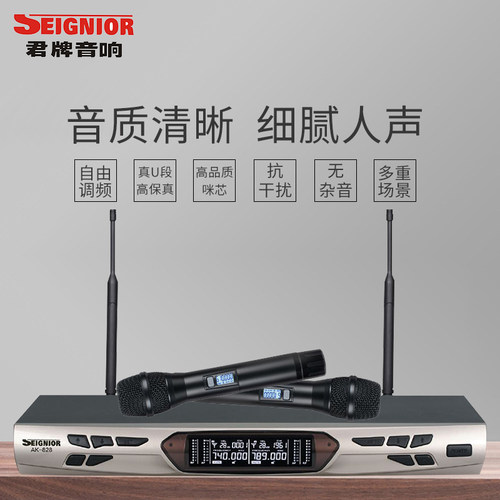 SEIGNIOR/君 AK-828 无线话筒一拖二U段家用K歌KTV会议舞台麦克风