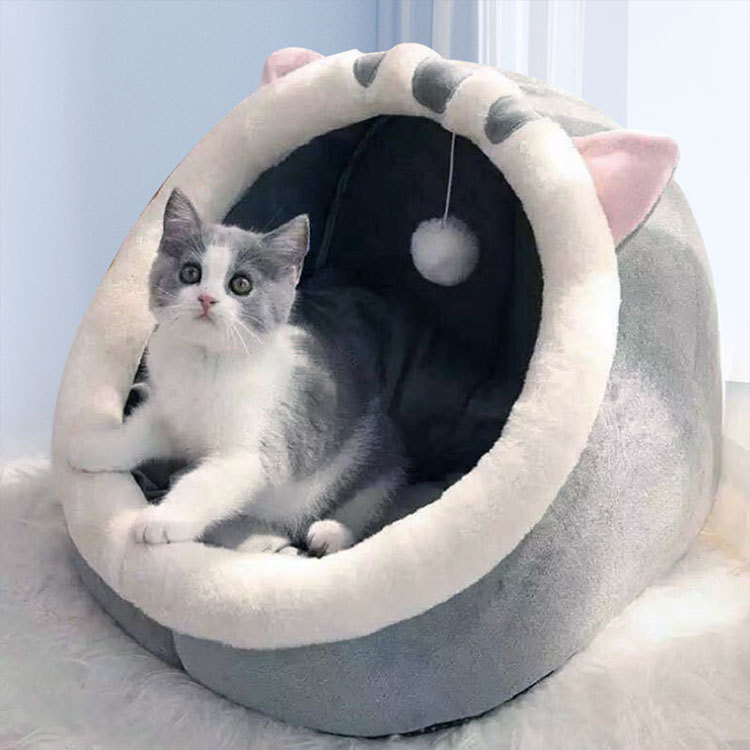 猫窝狗窝冬季保暖半封闭卡通猫咪狗床垫加厚耐抓可折叠宠物用品