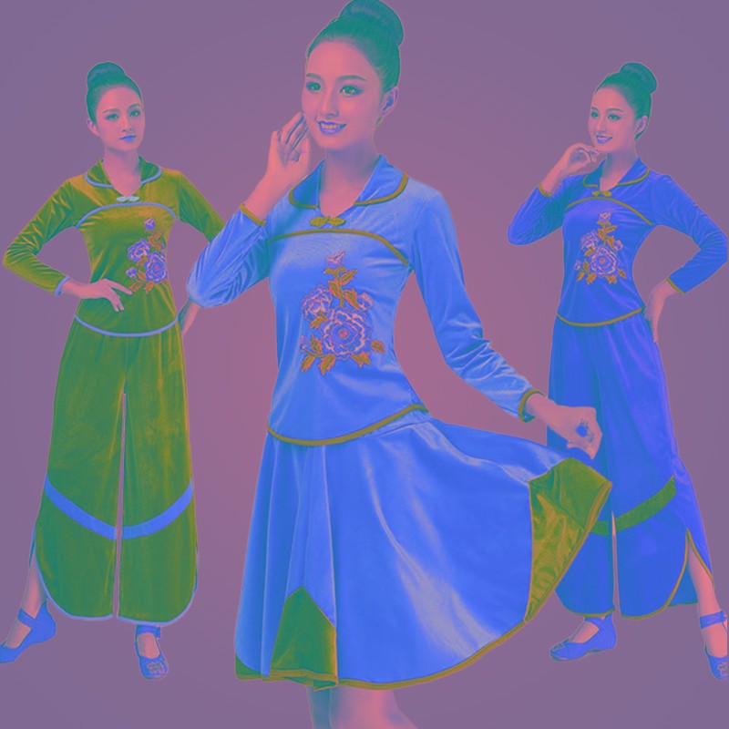 中老年秧歌舞蹈演出服秋冬新款广场舞服装金丝绒裙裤套装女跳舞衣
