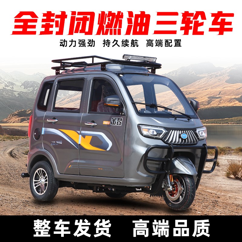 新款燃油三轮摩托车全封闭可上牌汽油老年代步车助残代步客货两用