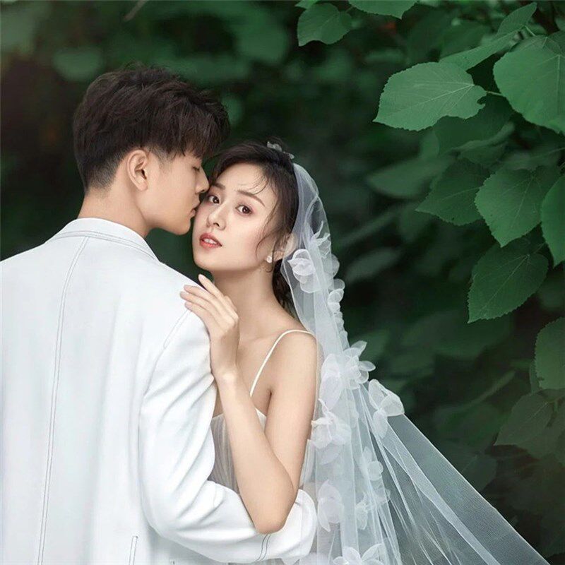 新娘立体花瓣头纱旅拍清新素纱婚礼配饰影楼拍摄道具白色花朵头纱