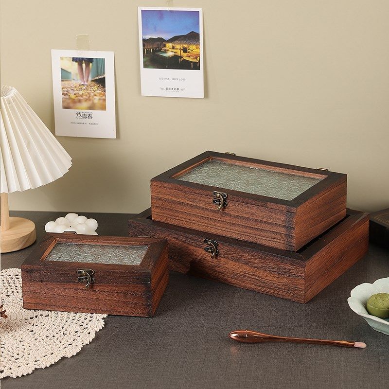 复古海棠花玻璃带盖收纳盒桌面整理盒品首饰盒高档精致储物盒,收纳整理,桌面收纳盒,淘宝优惠券,粉丝福利购,淘宝优惠卷