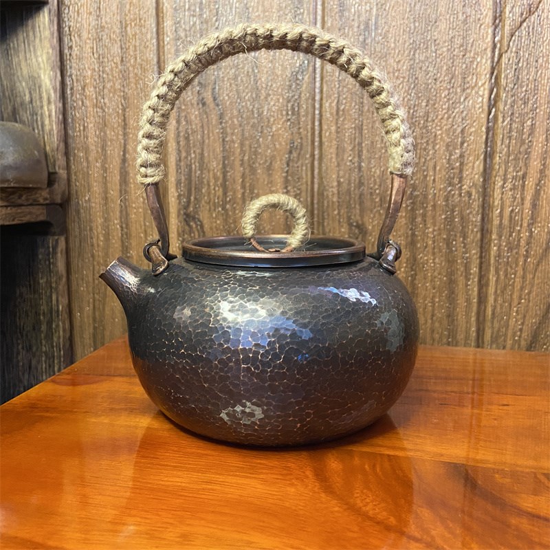 复古纯手工紫铜一张铜打大容量煮茶水壶无过滤网提梁壶日式铜茶壶