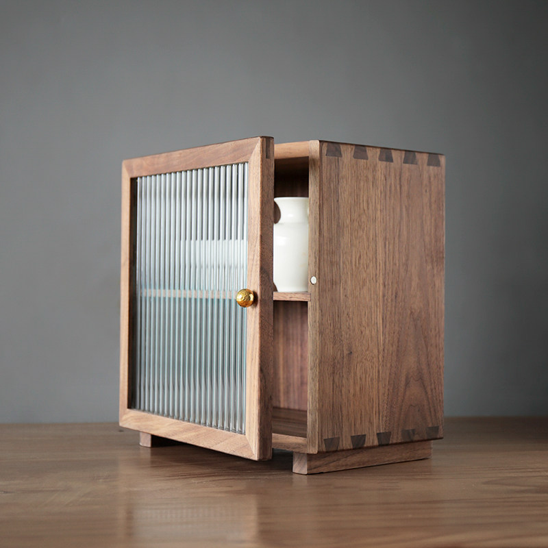 黑胡桃实木桌面收纳柜 茶具展示柜子厨房防尘储物柜,收纳整理,桌面收纳盒,淘宝优惠券,粉丝福利购,淘宝优惠卷