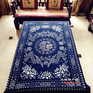 正宗手工土布印染富贵花蓝印花布桌布蜡染面料农家乐茶馆餐桌布料